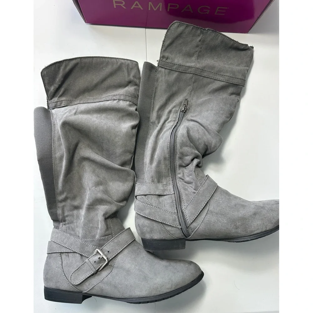 Rampage Amelia Grey Faux Suede Slouchy Tall Knee High Boots Women's Size 8 M